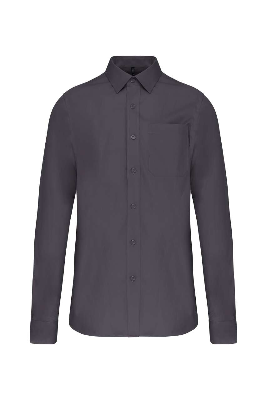 MEN'S LONG-SLEEVED COTTON POPLIN SHIRT - Zinc - Main