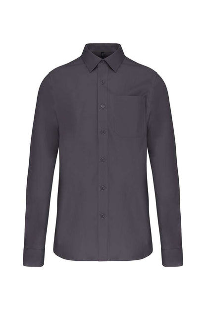 MEN'S LONG-SLEEVED COTTON POPLIN SHIRT - Zinc - Main
