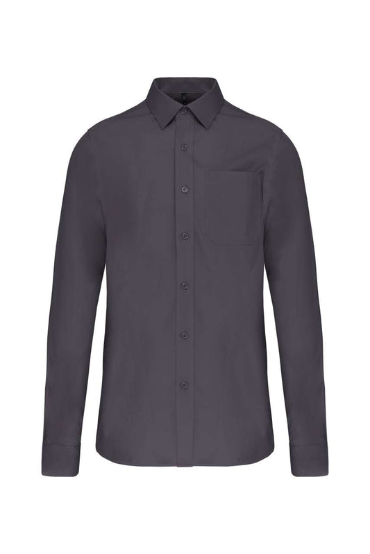 MEN'S LONG-SLEEVED COTTON POPLIN SHIRT - Zinc - Main