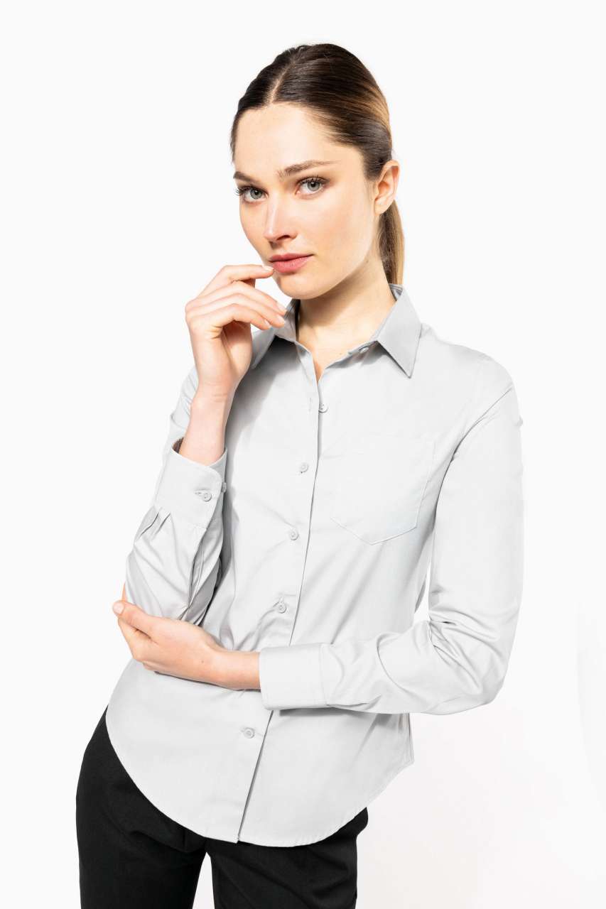 LADIES' LONG-SLEEVED COTTON POPLIN SHIRT - Black - Additional