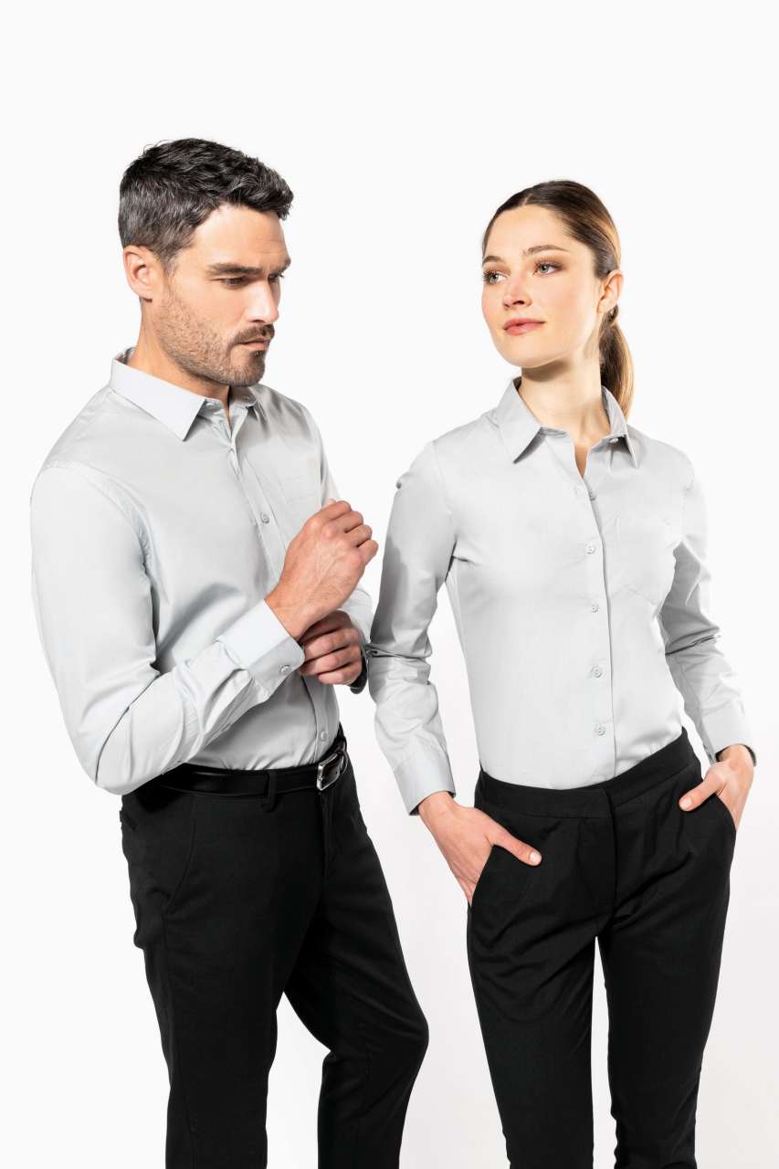 LADIES' LONG-SLEEVED COTTON POPLIN SHIRT - Black - Additional