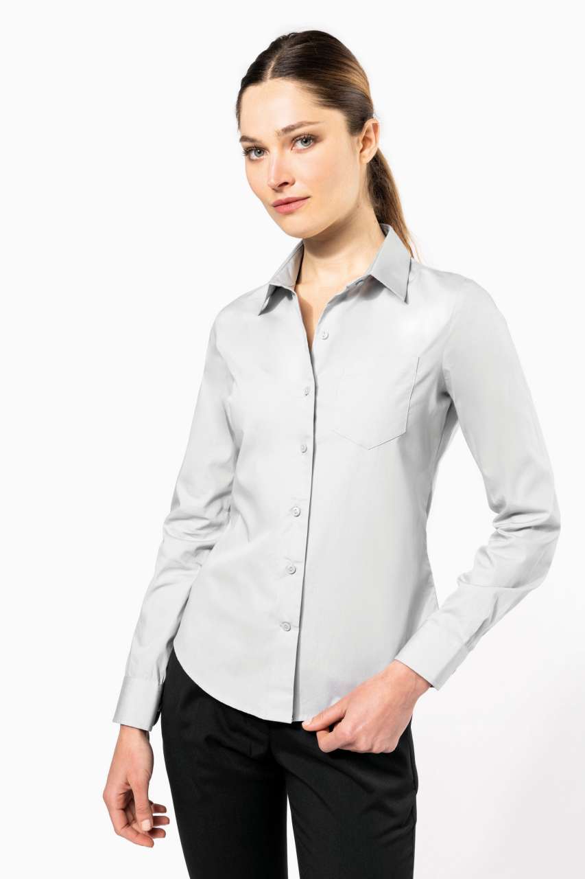LADIES' LONG-SLEEVED COTTON POPLIN SHIRT - Black - Model