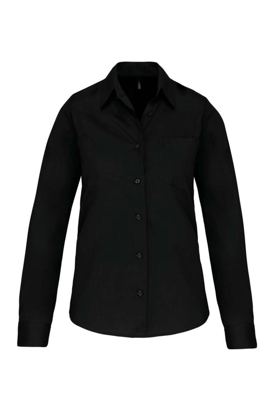 LADIES' LONG-SLEEVED COTTON POPLIN SHIRT - Black - Main