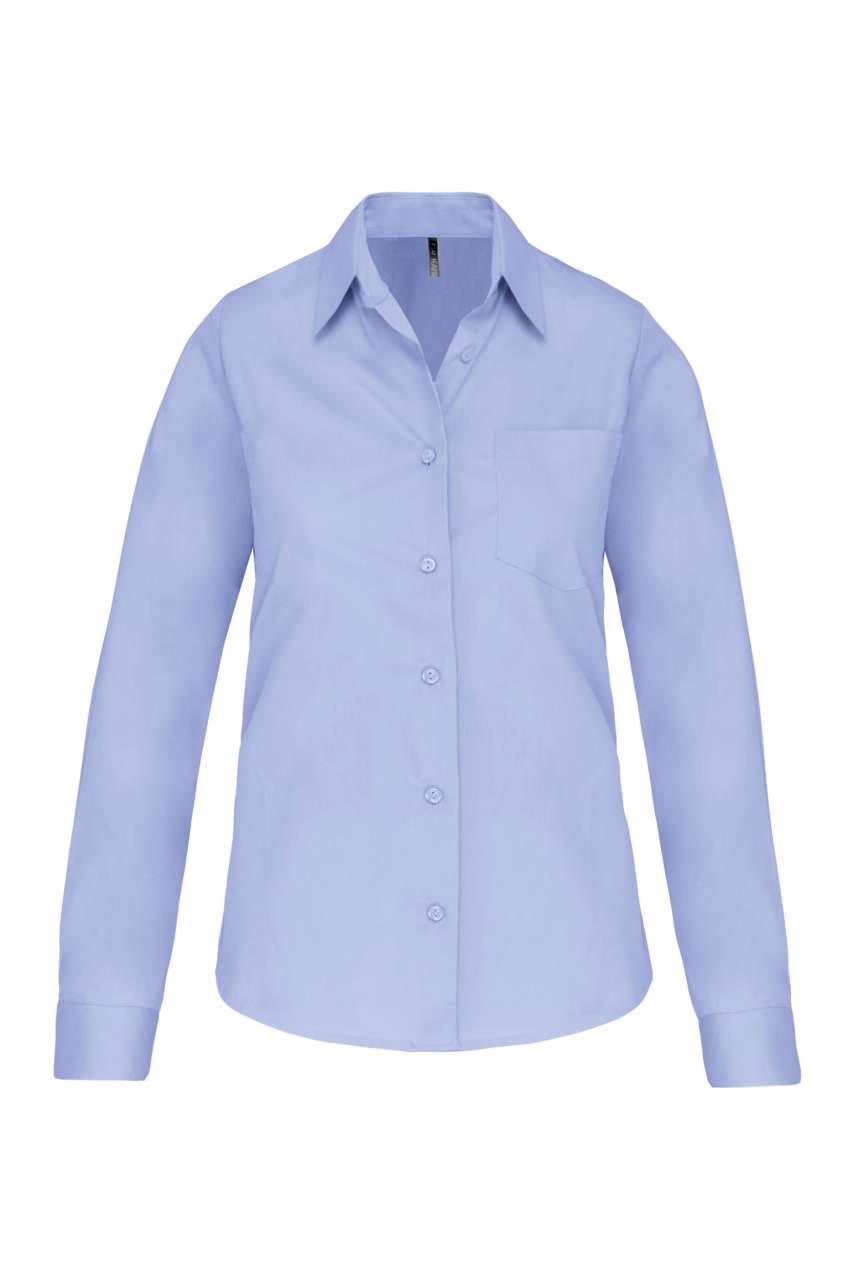LADIES' LONG-SLEEVED COTTON POPLIN SHIRT - Bright Sky - Main