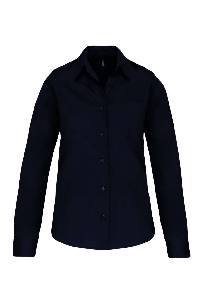 LADIES' LONG-SLEEVED COTTON POPLIN SHIRT - Navy - Main
