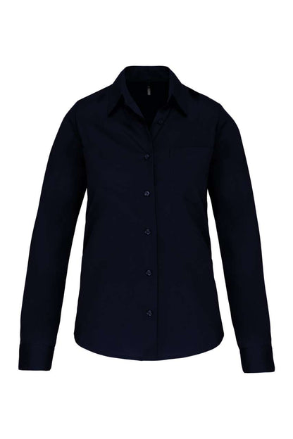 LADIES' LONG-SLEEVED COTTON POPLIN SHIRT - Navy - Main