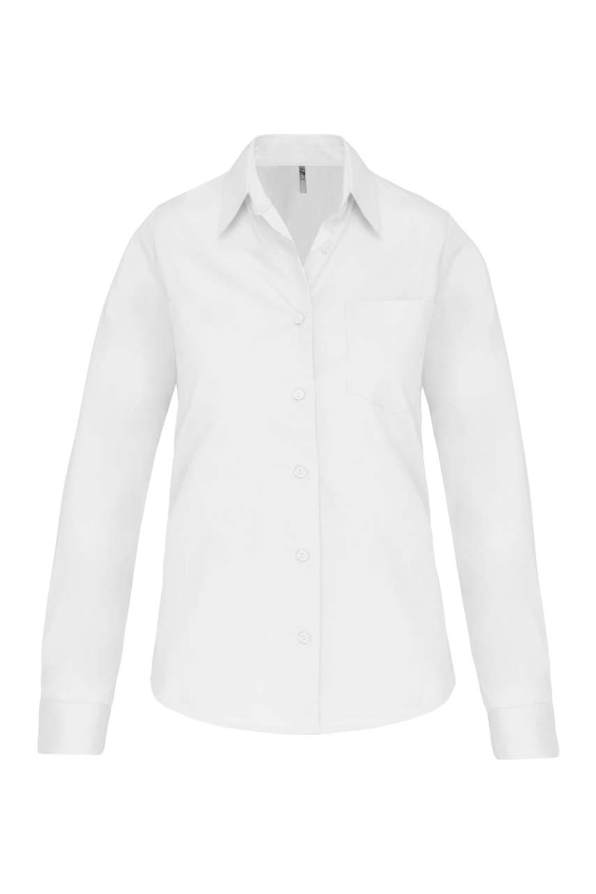 LADIES' LONG-SLEEVED COTTON POPLIN SHIRT - White - Main