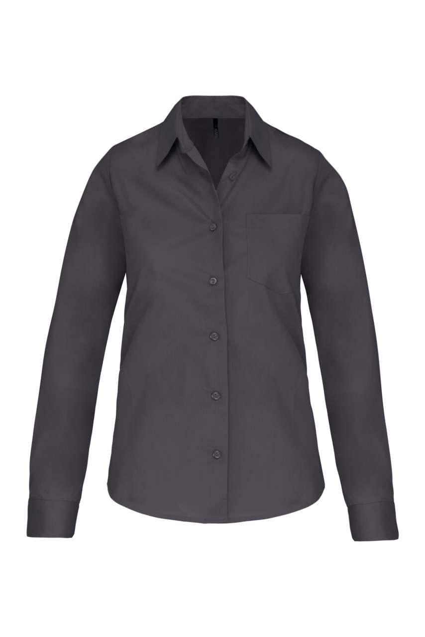 LADIES' LONG-SLEEVED COTTON POPLIN SHIRT - Zinc - Main
