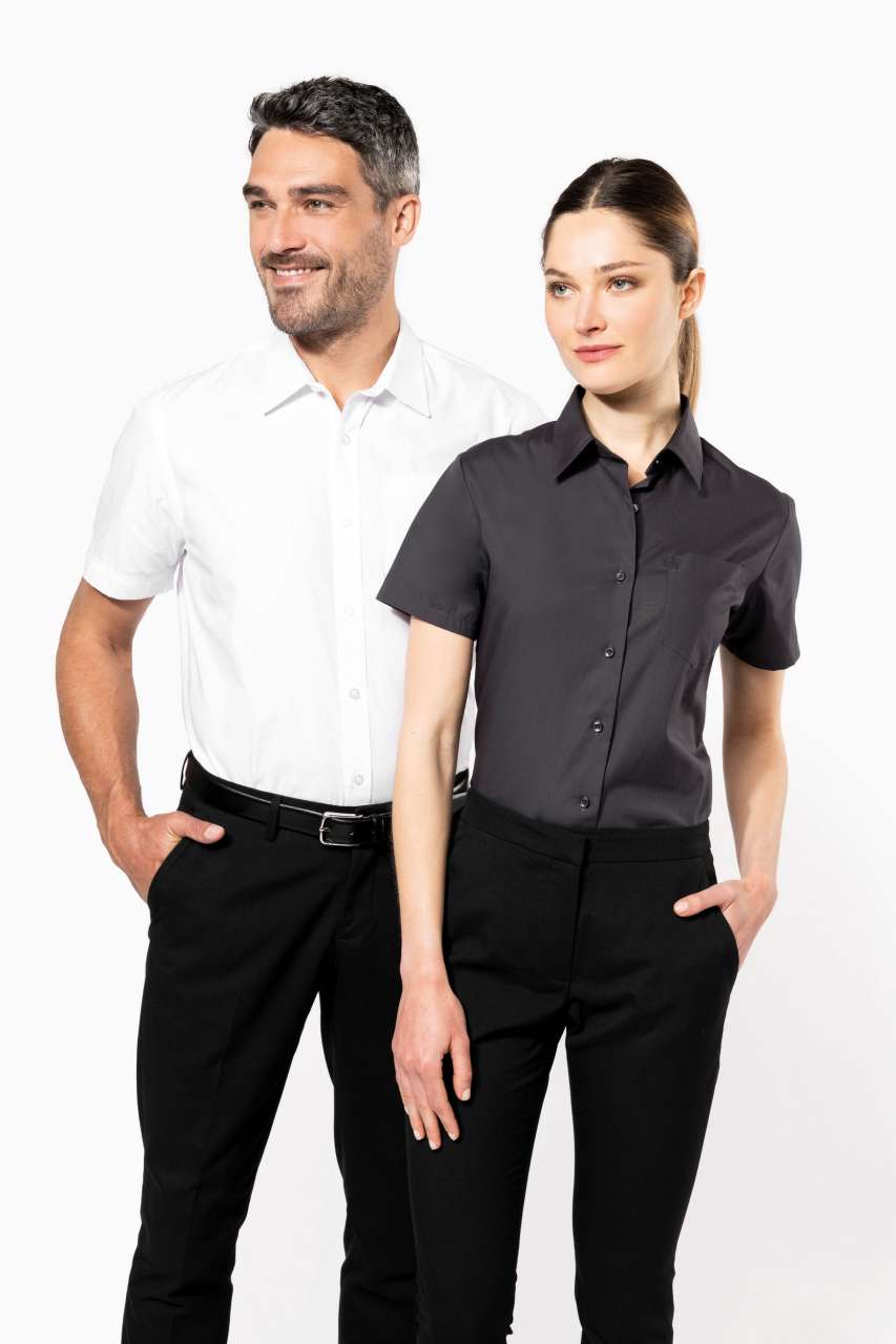 LADIES' SHORT-SLEEVED COTTON POPLIN SHIRT - Black - Additional