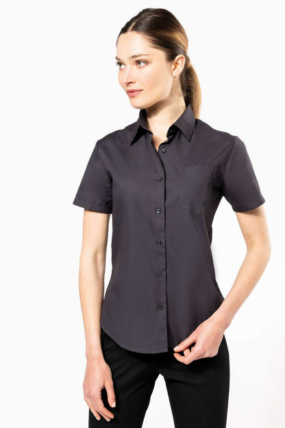 LADIES' SHORT-SLEEVED COTTON POPLIN SHIRT - Black - Model