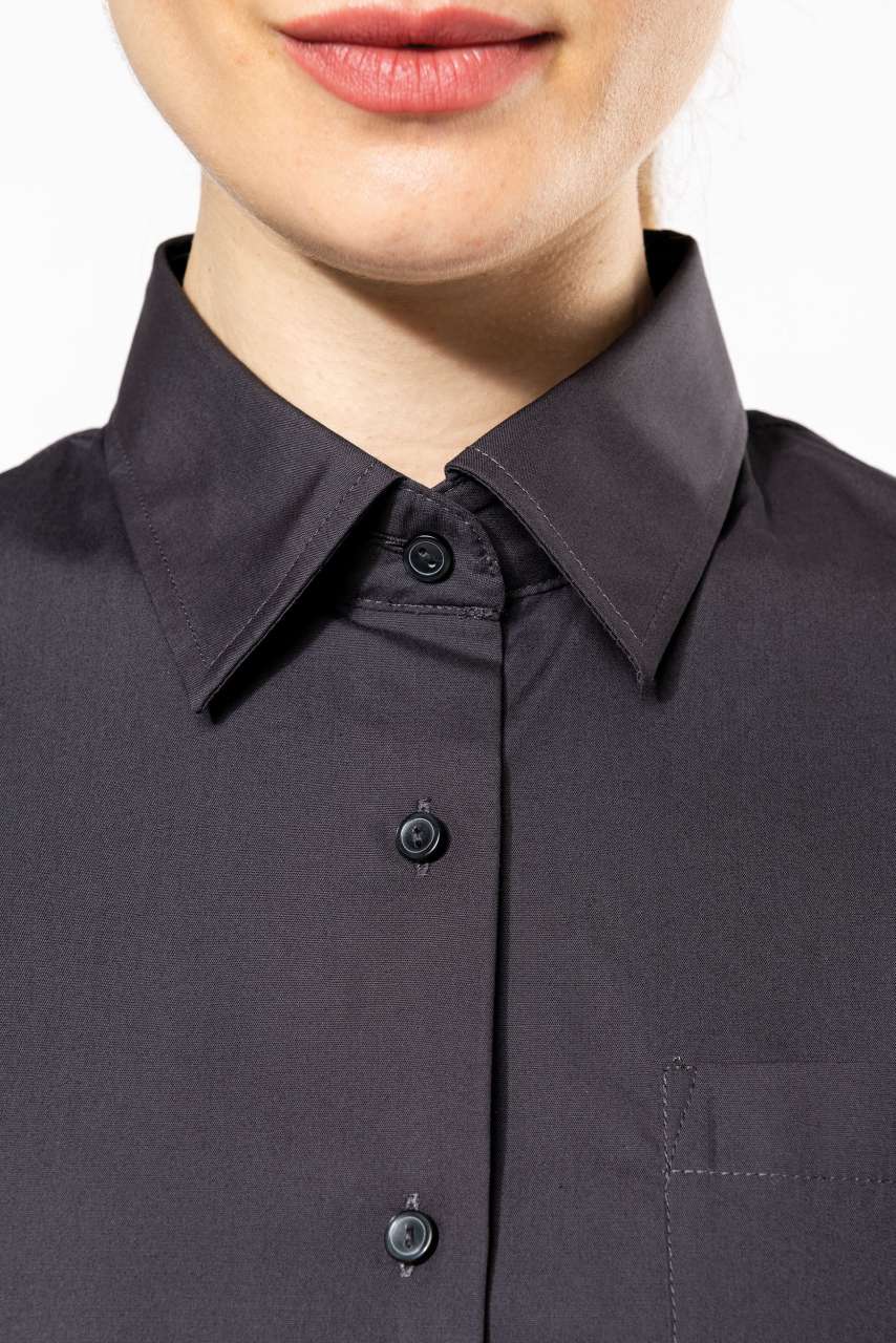 LADIES' SHORT-SLEEVED COTTON POPLIN SHIRT - Black - Additional
