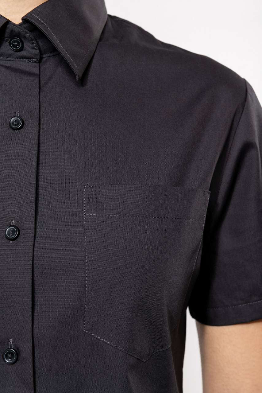 LADIES' SHORT-SLEEVED COTTON POPLIN SHIRT - Black - Additional