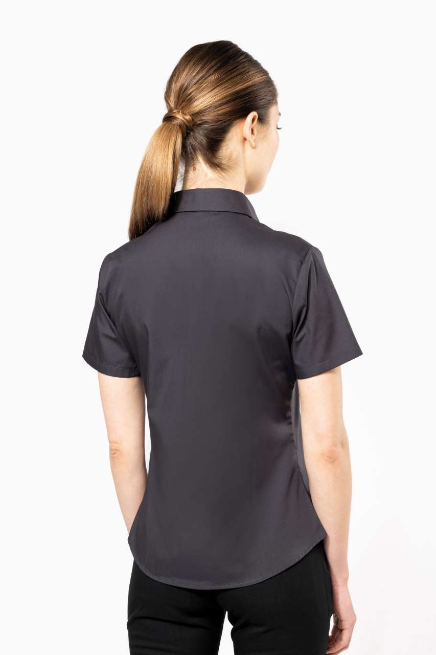 LADIES' SHORT-SLEEVED COTTON POPLIN SHIRT - Black - Additional