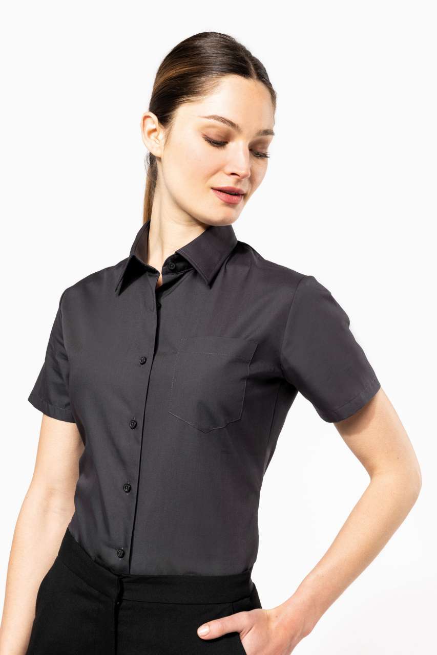 LADIES' SHORT-SLEEVED COTTON POPLIN SHIRT - Black - Additional