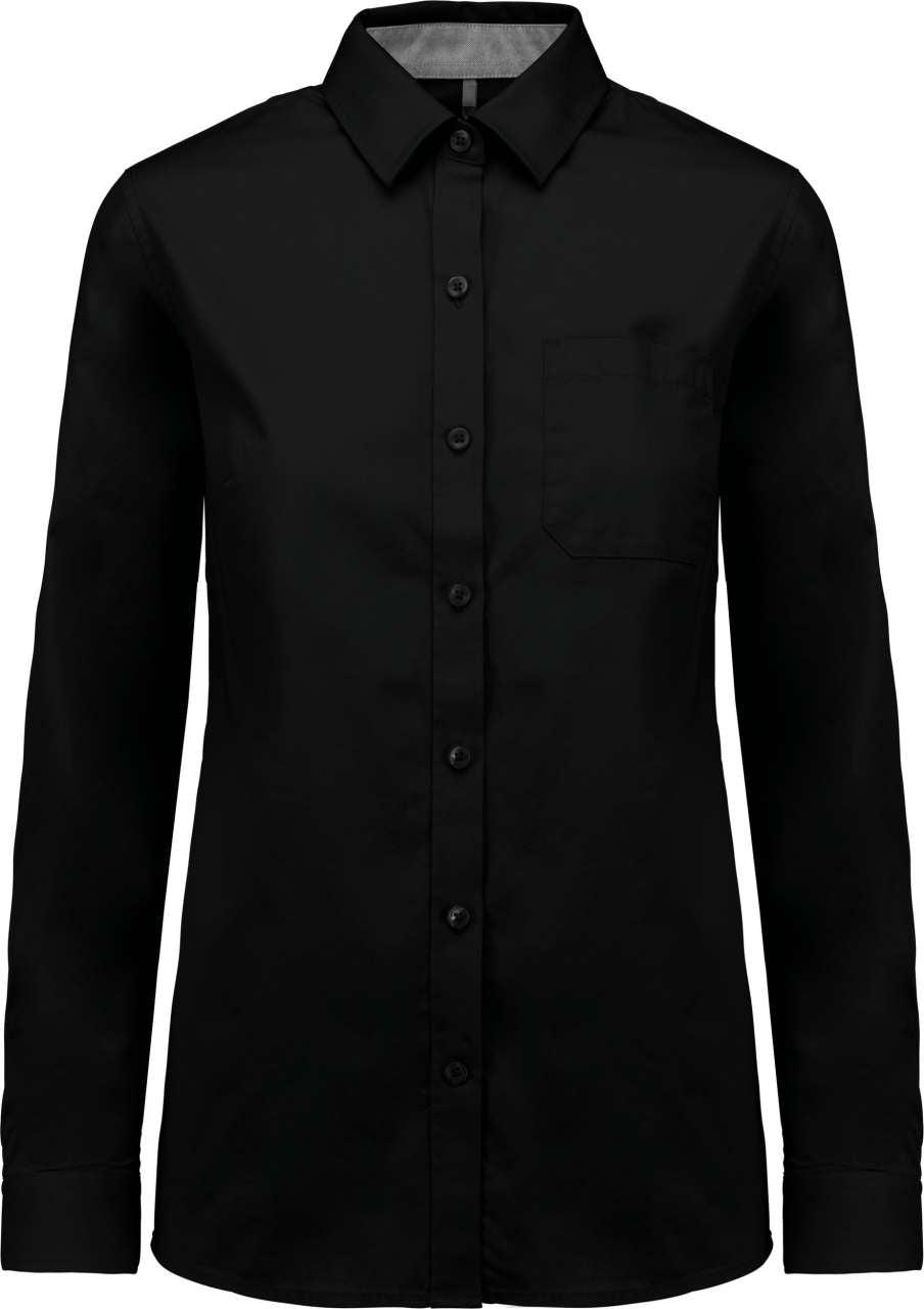 LADIES’ NEVADA LONG SLEEVE COTTON SHIRT - Black - colorimageurl