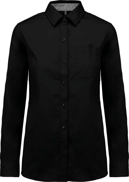 LADIES’ NEVADA LONG SLEEVE COTTON SHIRT - Black - colorimageurl