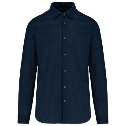 MEN'S LONG SLEEVE LINEN AND COTTON SHIRT - Navy - modelimageurl