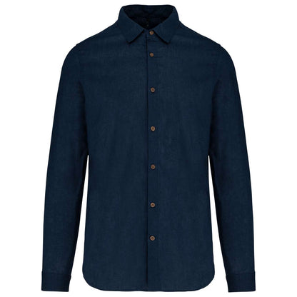 MEN'S LONG SLEEVE LINEN AND COTTON SHIRT - Navy - colorimageurl