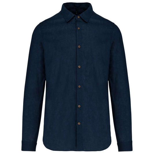 MEN'S LONG SLEEVE LINEN AND COTTON SHIRT - Navy - colorimageurl