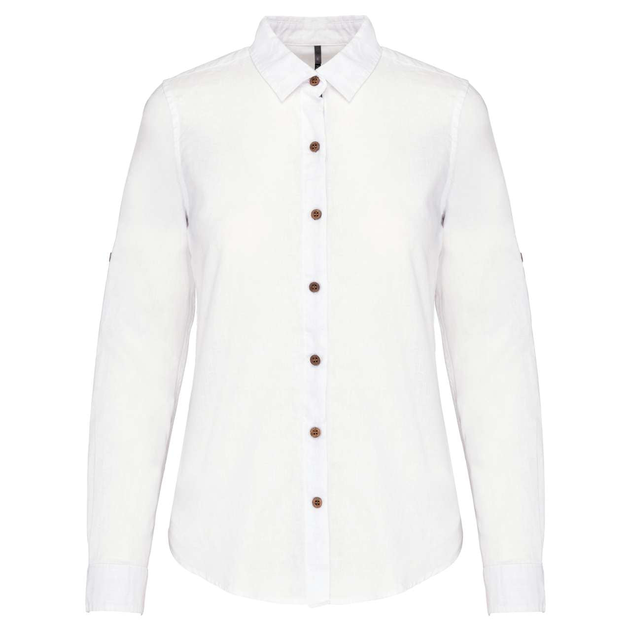 LADIES' LONG SLEEVE LINEN AND COTTON SHIRT - White - colorimageurl