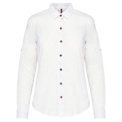 LADIES' LONG SLEEVE LINEN AND COTTON SHIRT - White - colorimageurl