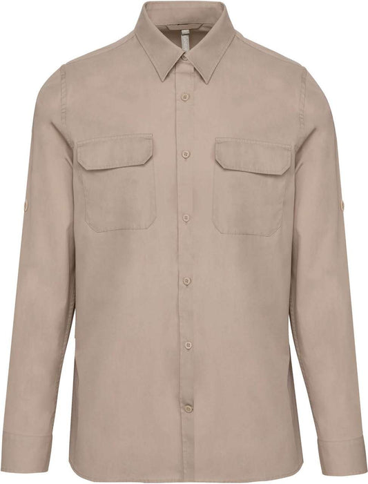 MEN'S LONG-SLEEVED SAFARI SHIRT - Beige - colorimageurl