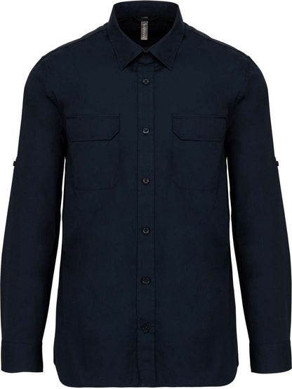 MEN'S LONG-SLEEVED SAFARI SHIRT - Navy - colorimageurl