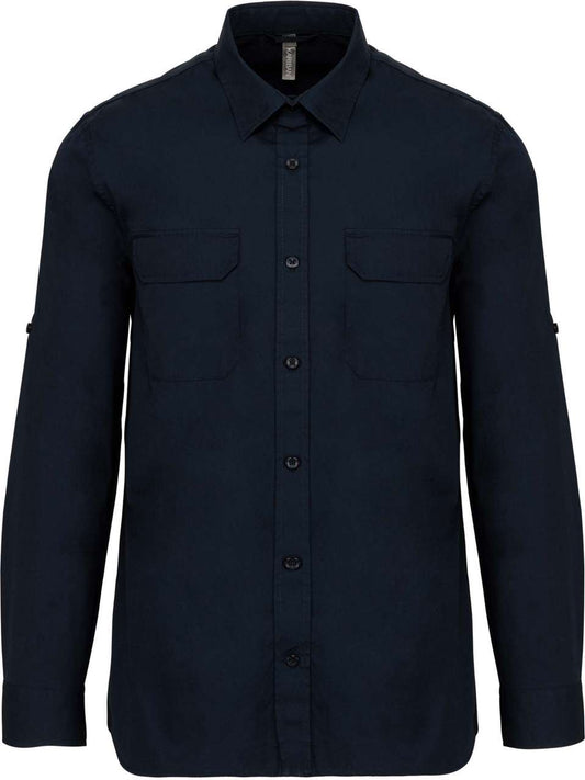 MEN'S LONG-SLEEVED SAFARI SHIRT - Navy - colorimageurl