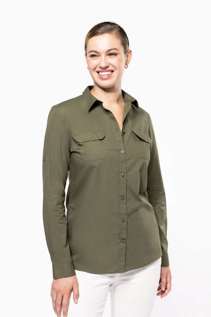 LADIES' LONG-SLEEVED SAFARI SHIRT - Beige - modelimageurl