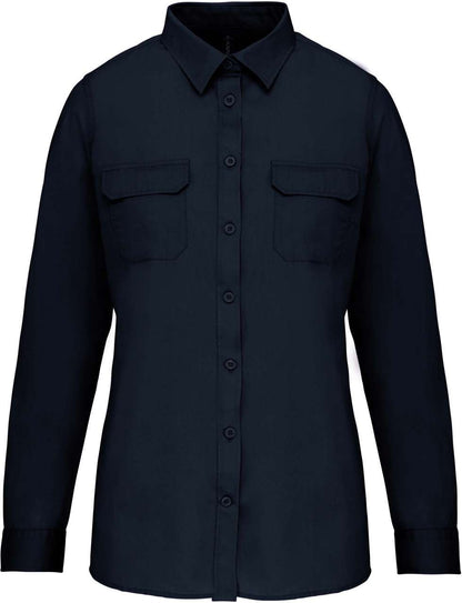 LADIES' LONG-SLEEVED SAFARI SHIRT - Navy - colorimageurl