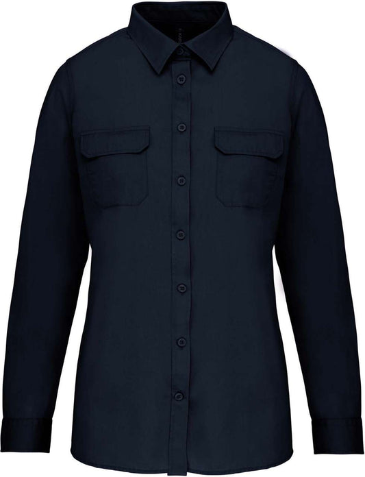 LADIES' LONG-SLEEVED SAFARI SHIRT - Navy - colorimageurl