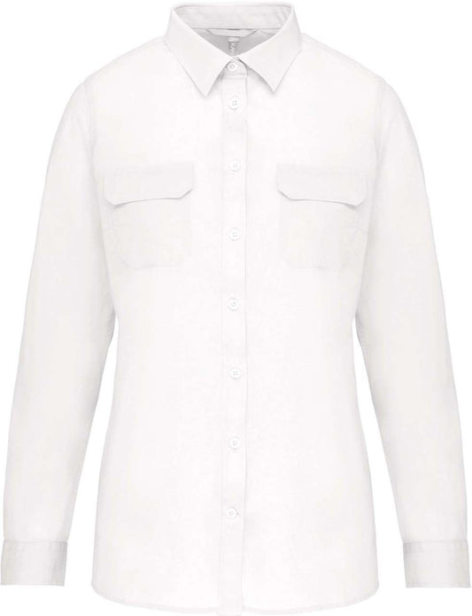 LADIES' LONG-SLEEVED SAFARI SHIRT - White - colorimageurl