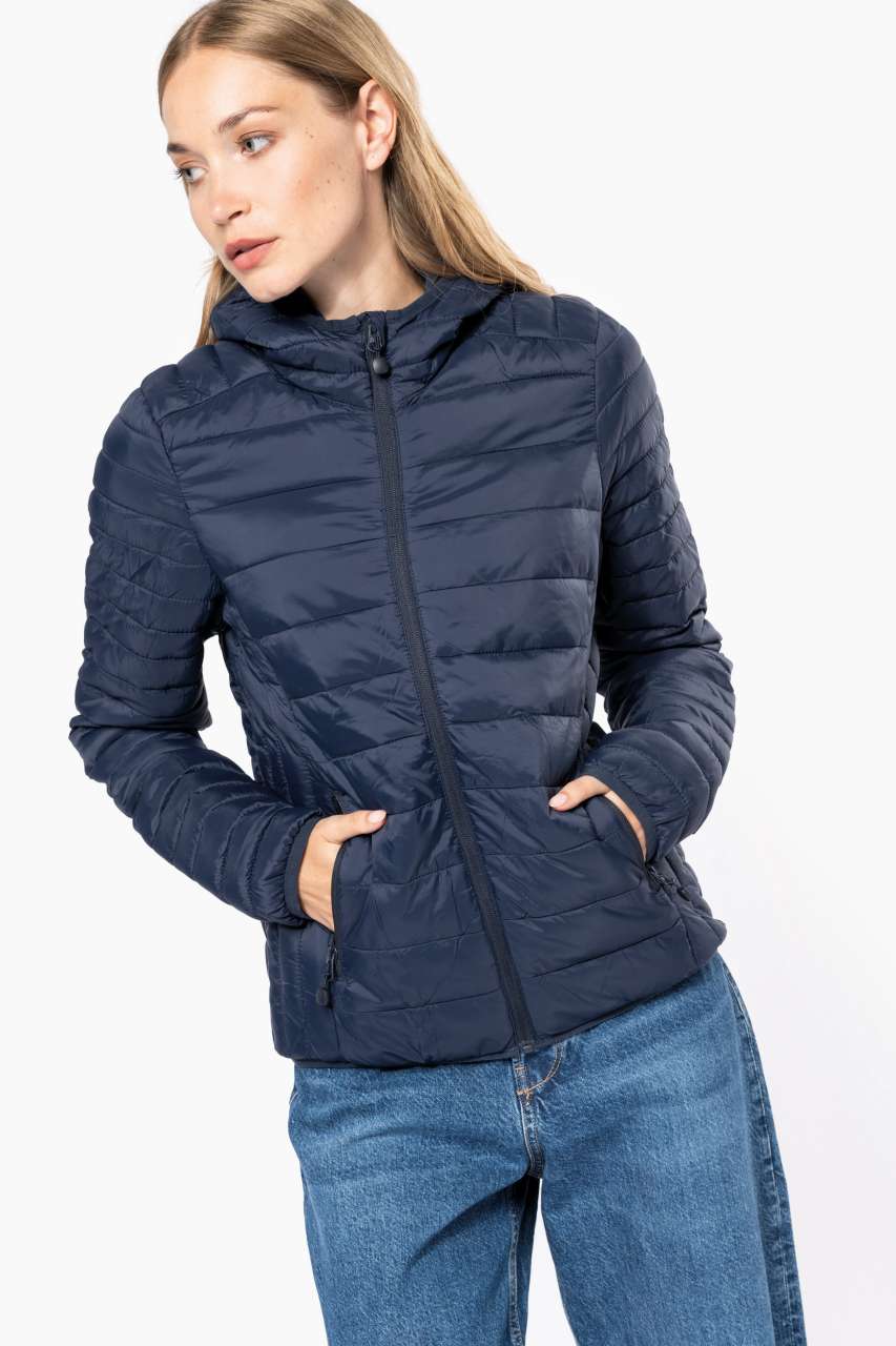 LADIES' LIGHTWEIGHT HOODED PADDED JACKET - White - Model