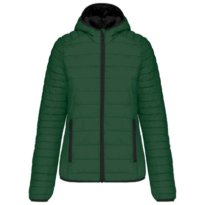 LADIES' LIGHTWEIGHT HOODED PADDED JACKET - Forest Green - Main