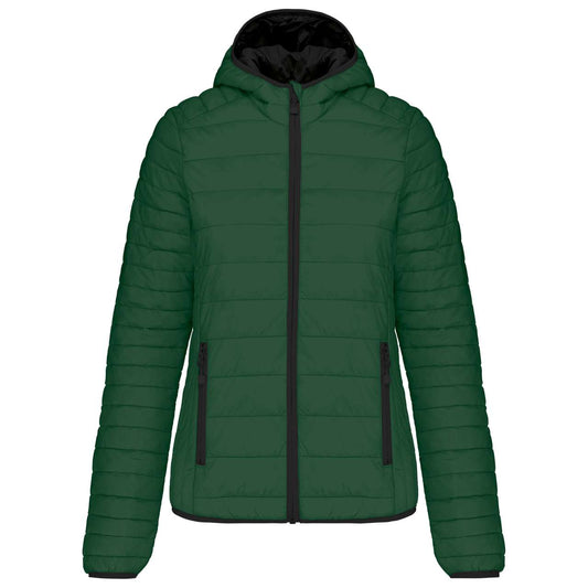LADIES' LIGHTWEIGHT HOODED PADDED JACKET - Forest Green - Main