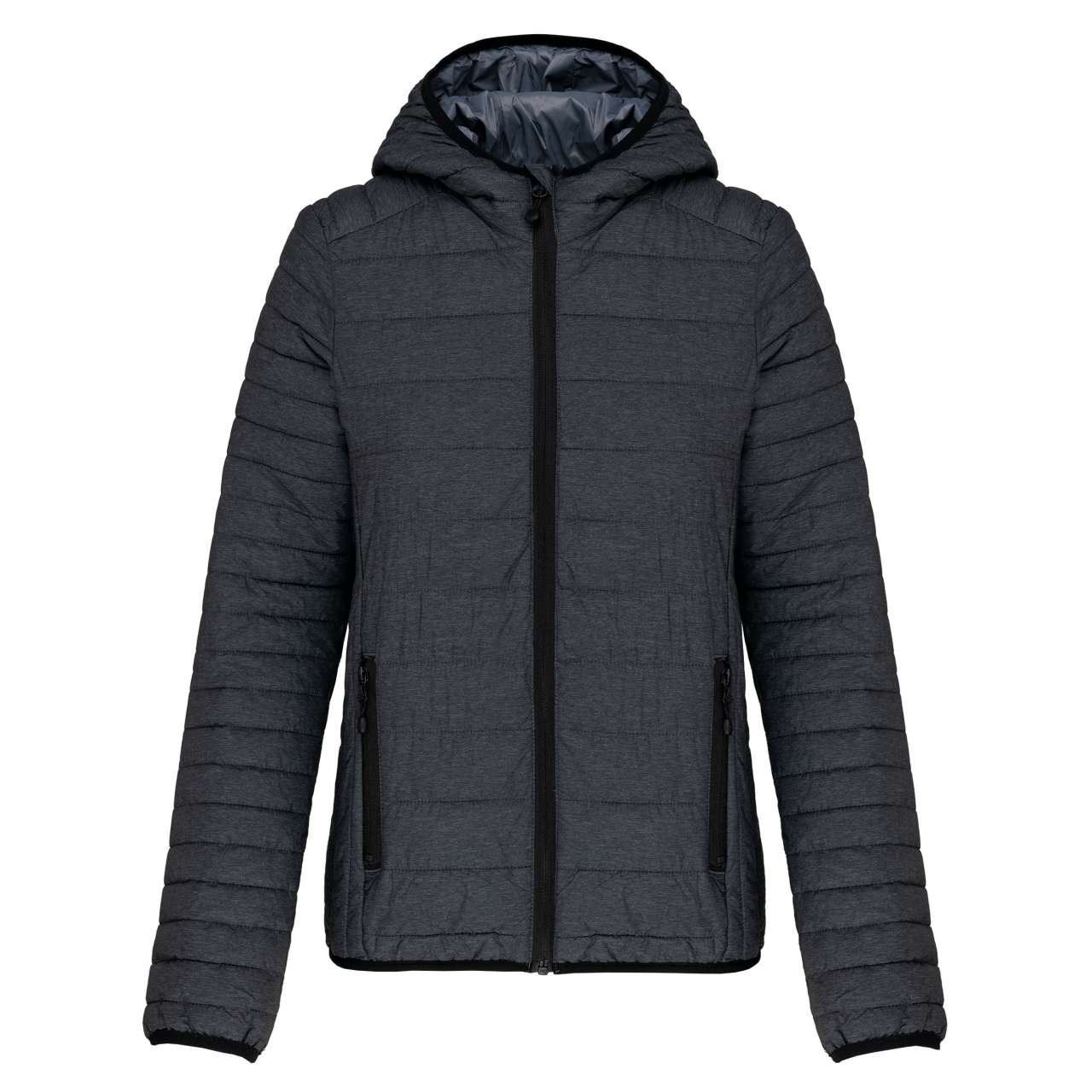 LADIES' LIGHTWEIGHT HOODED PADDED JACKET - Marl Dark Grey - Additional