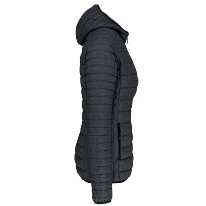 LADIES' LIGHTWEIGHT HOODED PADDED JACKET - Marl Dark Grey - Additional