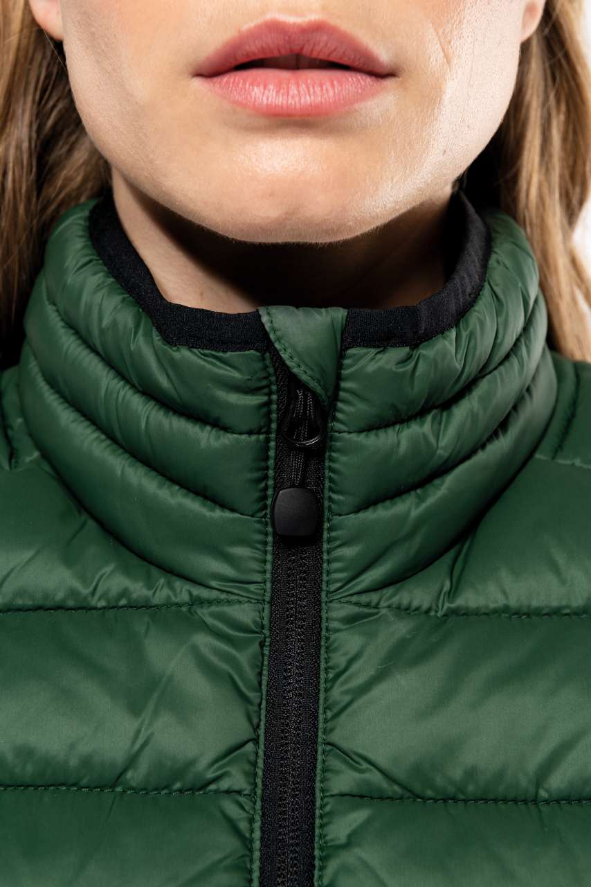 LADIES' LIGHTWEIGHT SLEEVELESS FAKE DOWN JACKET - Forest Green - Additional
