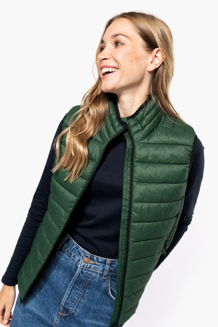 LADIES' LIGHTWEIGHT SLEEVELESS FAKE DOWN JACKET - Black - Additional