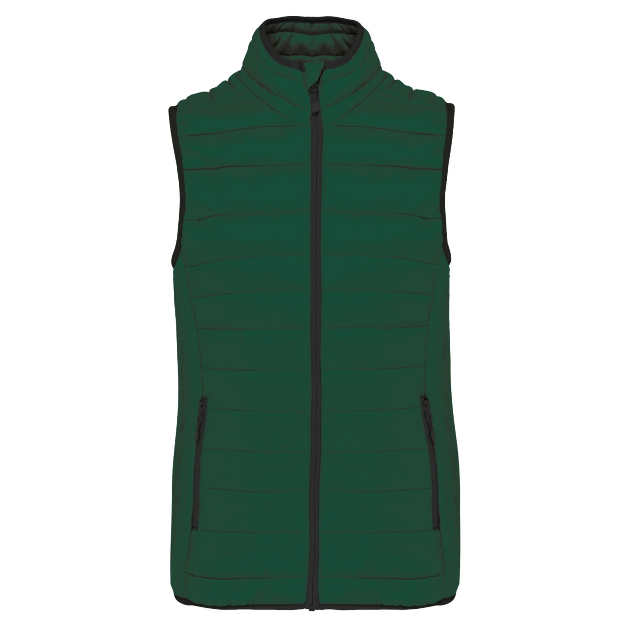LADIES' LIGHTWEIGHT SLEEVELESS FAKE DOWN JACKET - Forest Green - Main