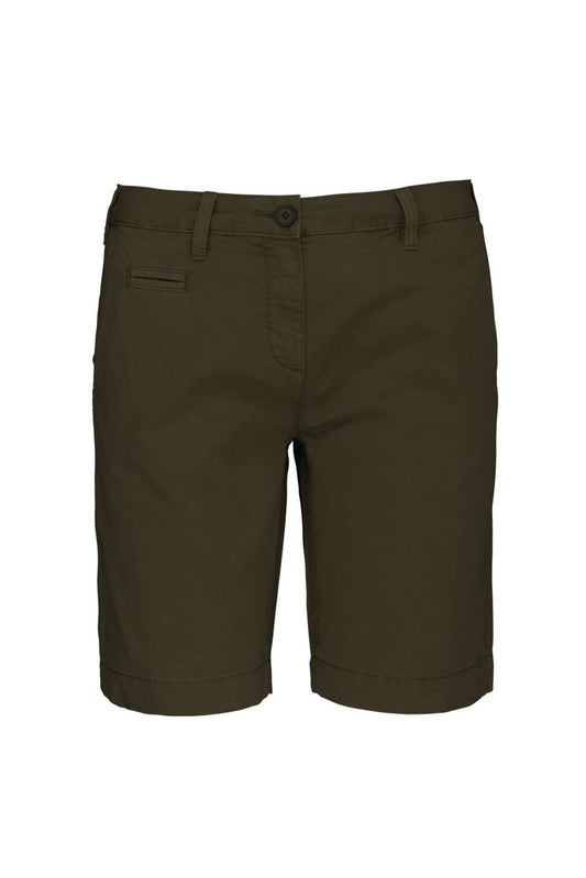 LADIES' WASHED EFFECT BERMUDA SHORTS - Washed Light Khaki - colorimageurl