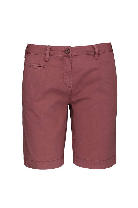 LADIES' WASHED EFFECT BERMUDA SHORTS - Washed Marsala - colorimageurl