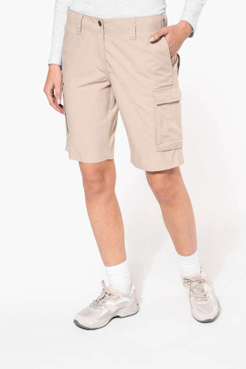 LADIES' LIGHTWEIGHT MULTIPOCKET BERMUDA SHORTS - Beige - modelimageurl