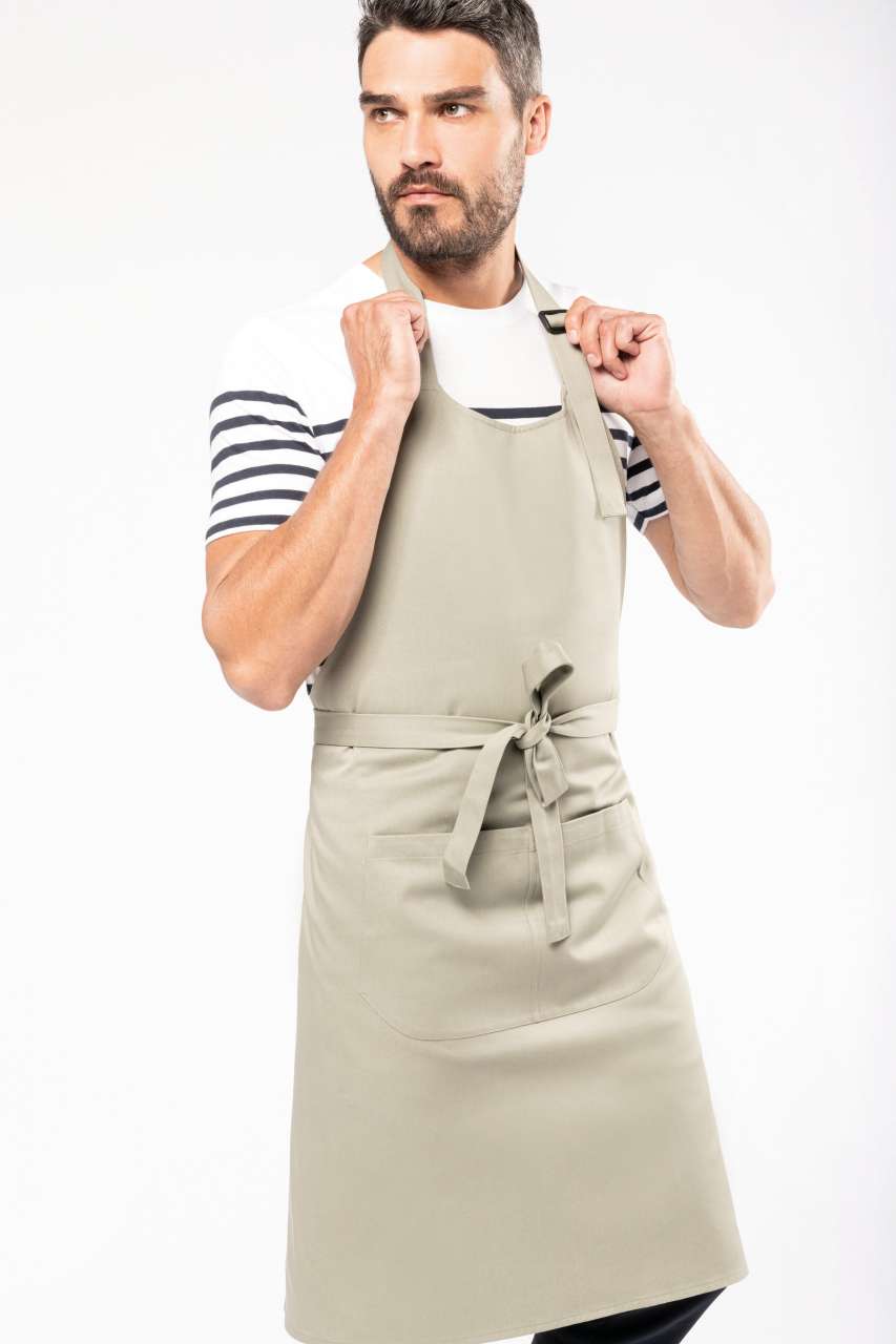 APRON WITH POCKET IN ORGANIC COTTON - Almond Green - modelimageurl