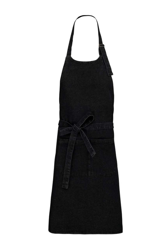 COTTON APRON WITH POCKET - Black Denim - Main