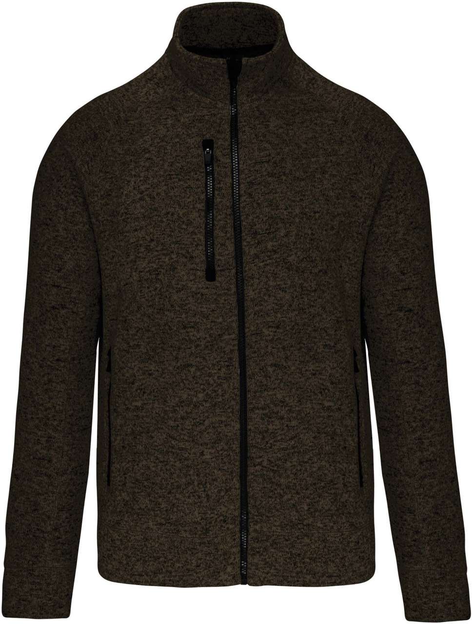 MEN'S FULL ZIP HEATHER JACKET - Dark Khaki Melange - colorimageurl