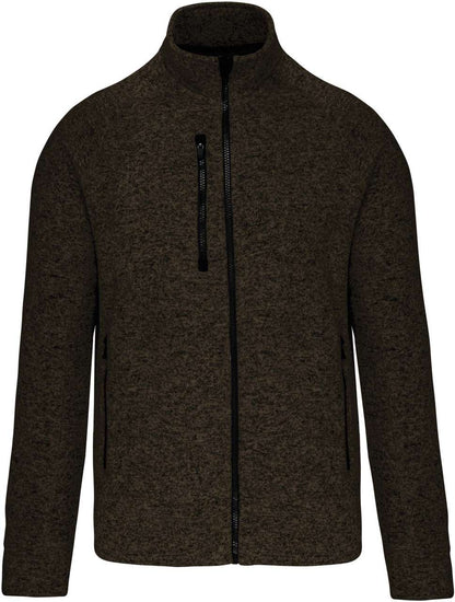 MEN'S FULL ZIP HEATHER JACKET - Dark Khaki Melange - colorimageurl