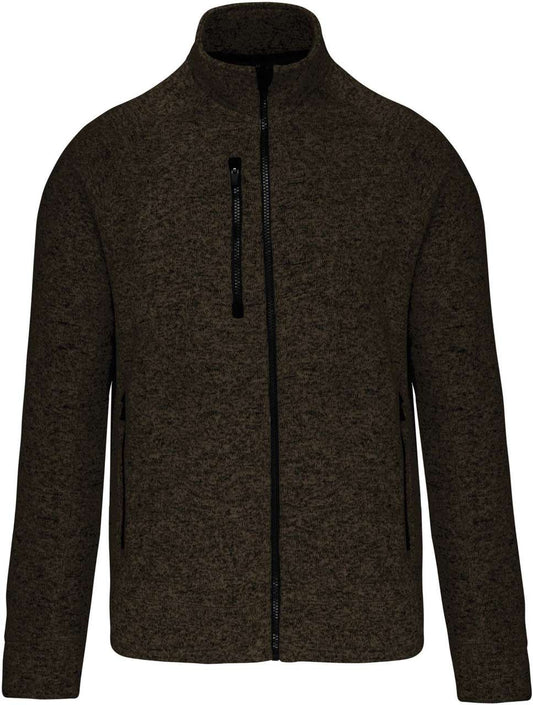 MEN'S FULL ZIP HEATHER JACKET - Dark Khaki Melange - colorimageurl