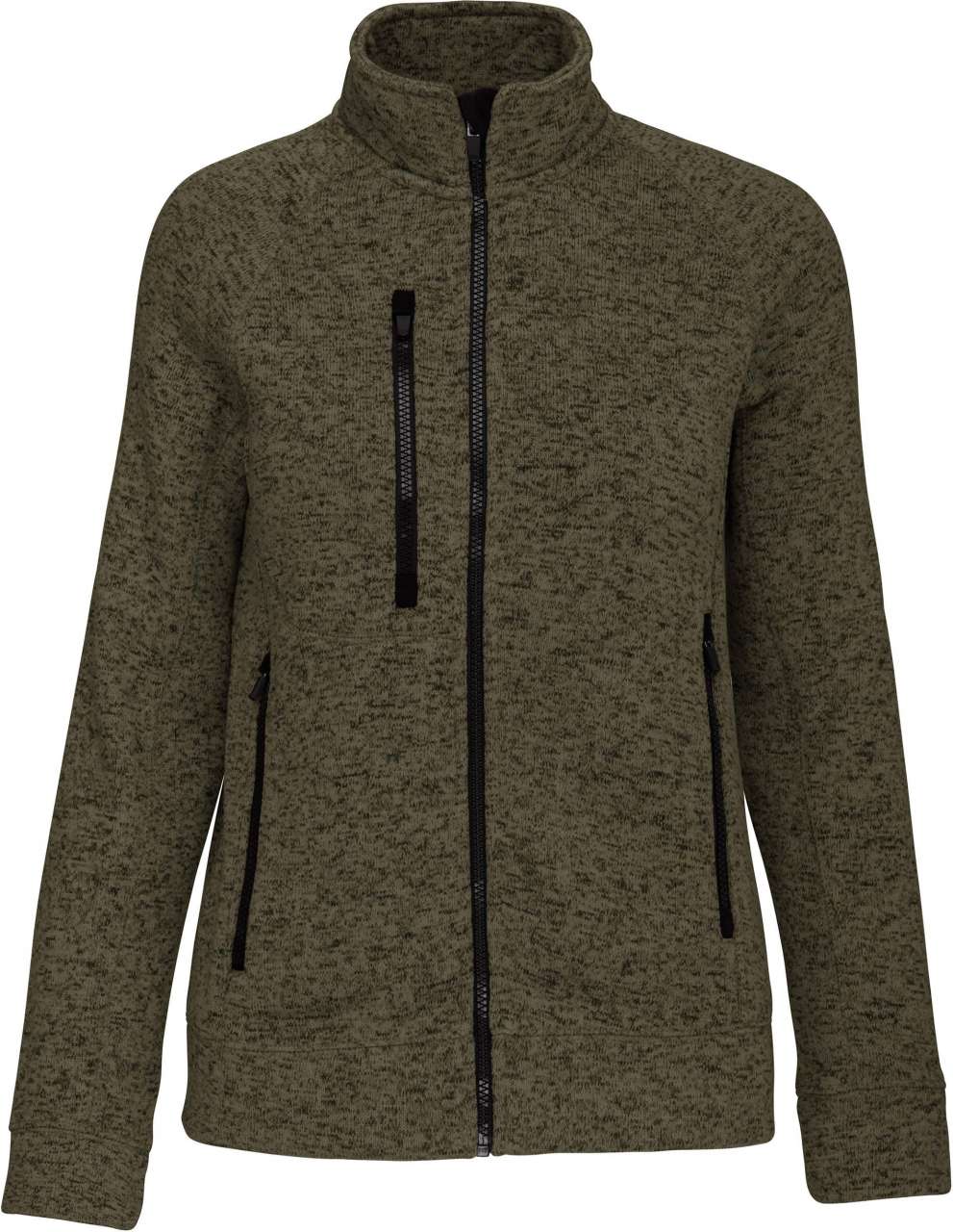 LADIES' FULL ZIP HEATHER JACKET - Dark Khaki Melange - colorimageurl