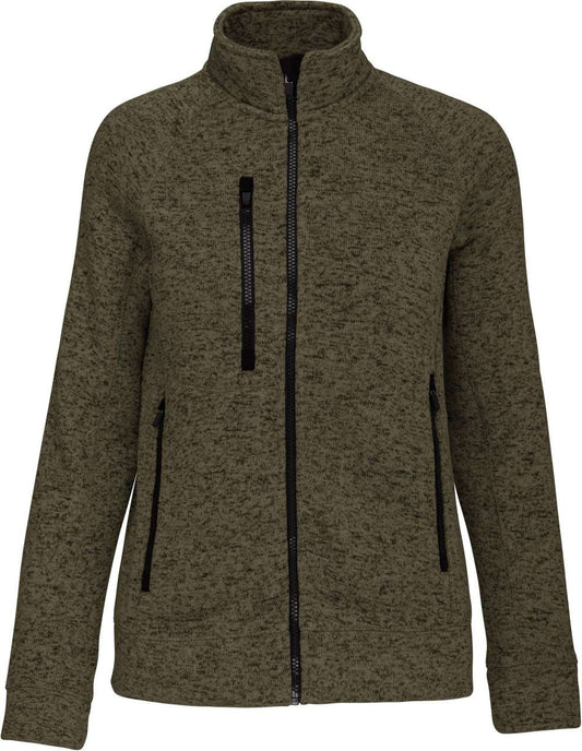 LADIES' FULL ZIP HEATHER JACKET - Dark Khaki Melange - colorimageurl